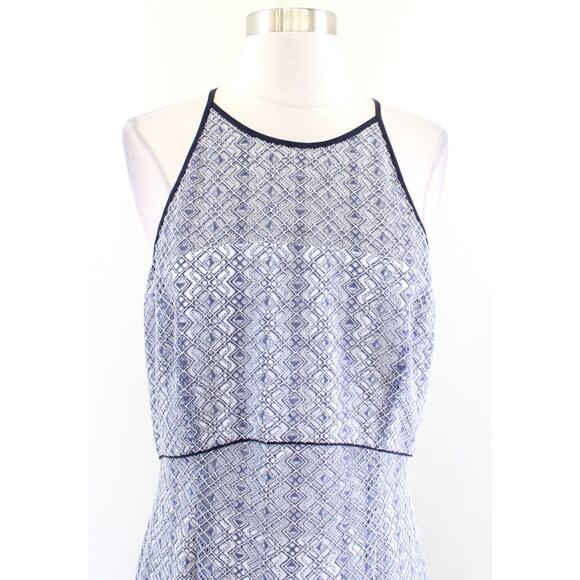 NWT Antonio Melani Blue Lace Illusion Halter Flounce Hem Sheath Dress Size 10 - Picture 4 of 8